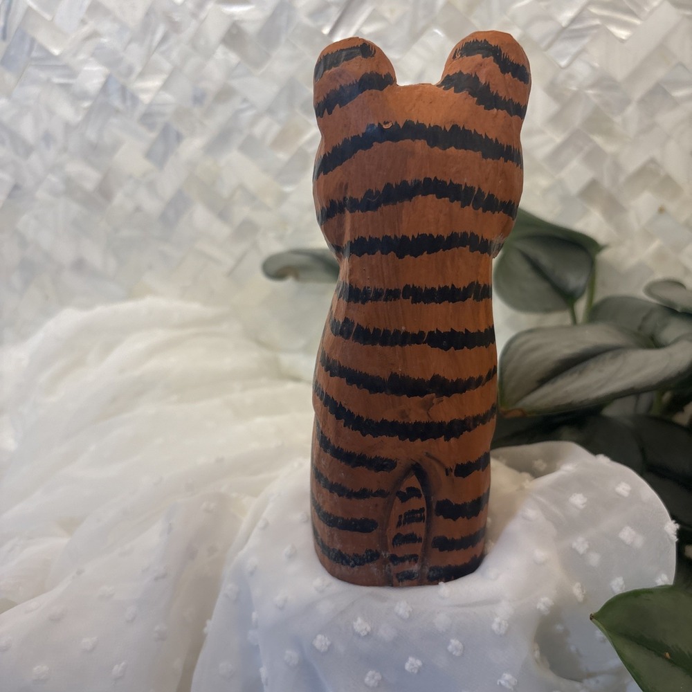 Vtg Folk Art Hand Painted/Carved Tiger Cat Fish Shelf Sitter‎ Articulated Joints - Picture 9 of 15